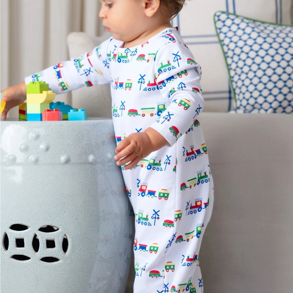 TBBC Long Sleeve Patton Play Romper, Chatham Choo Choo BOY